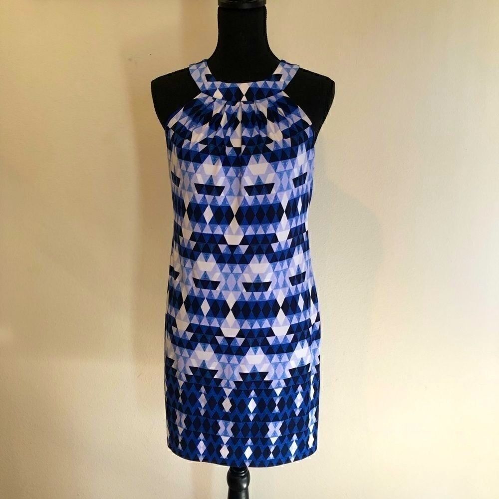 Vince Camuto Blue and White Geometric Dress